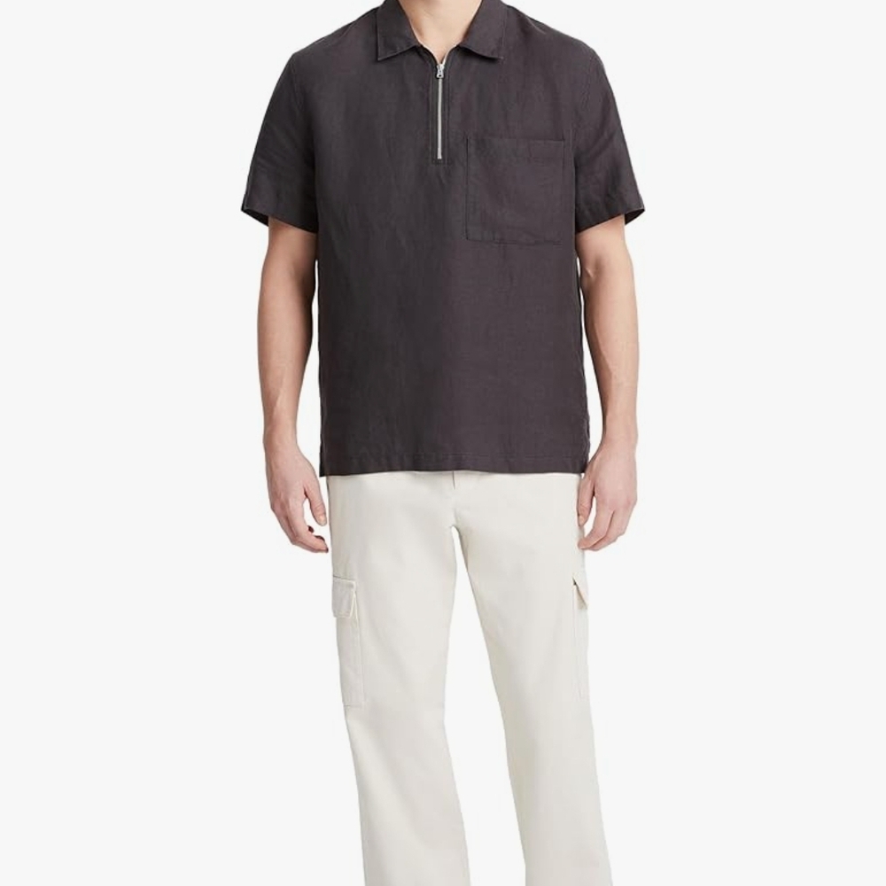 Vince Black 1/4 Zip-Up Hemp Short Sleeve Summer Spring Ready Shirt